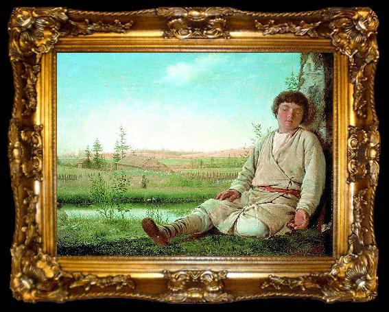 framed  Alexey Gavrilovich Venetsianov Dreaming little shepherd, ta009-2